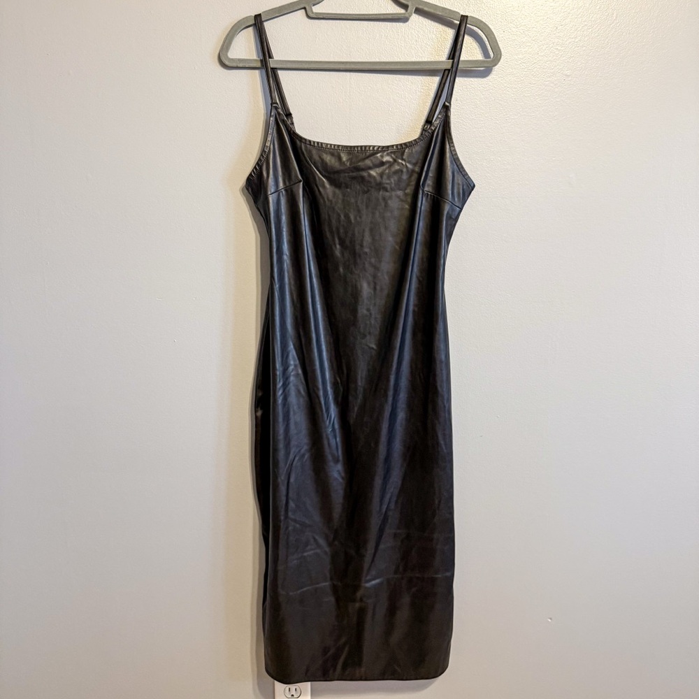 Wild Fable Faux Leather Midi Dress Black Slip Bodycon NWT Size M